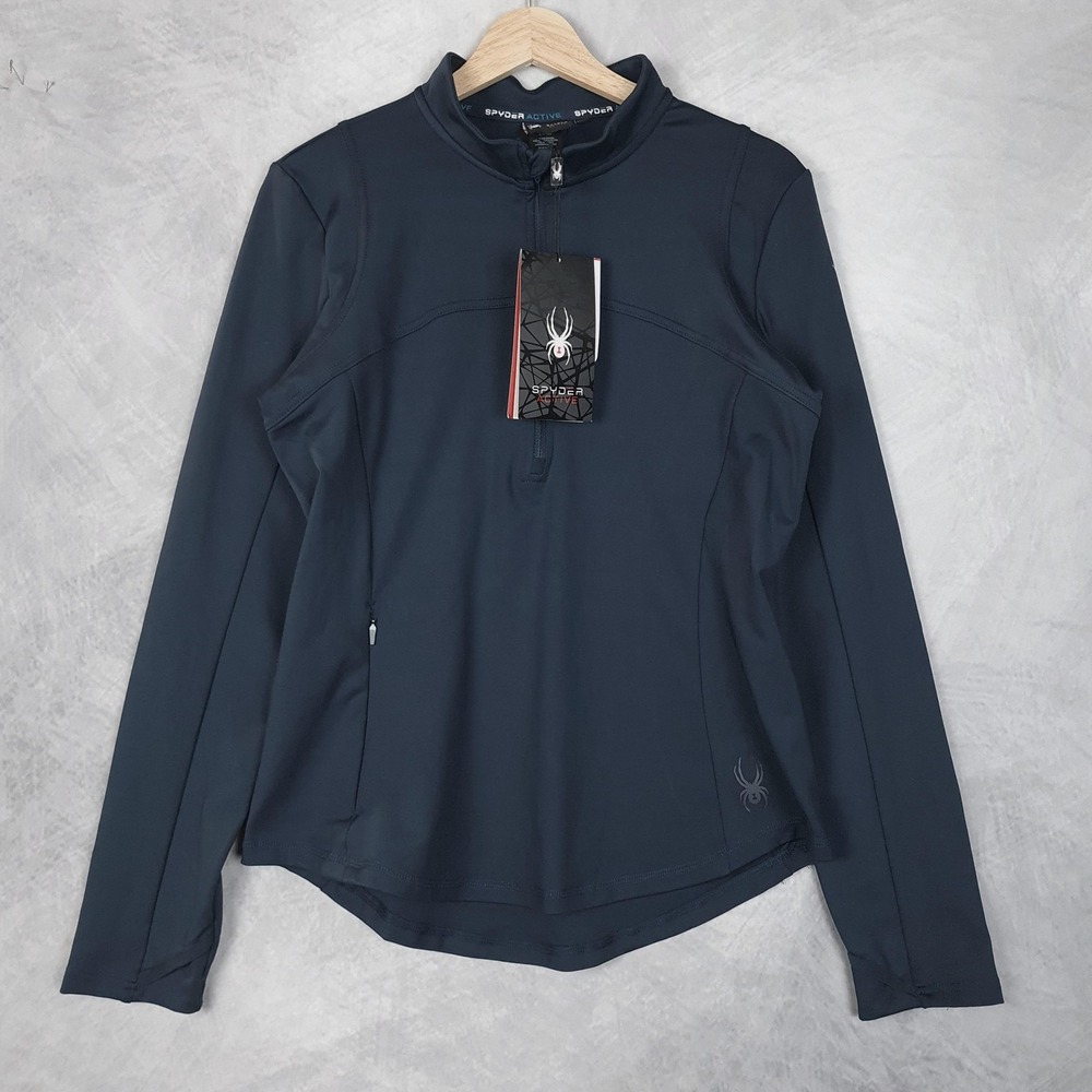 Spyder Active 1/4 Zip Pullover Womens Large Blue Thermal Stretch Running Top